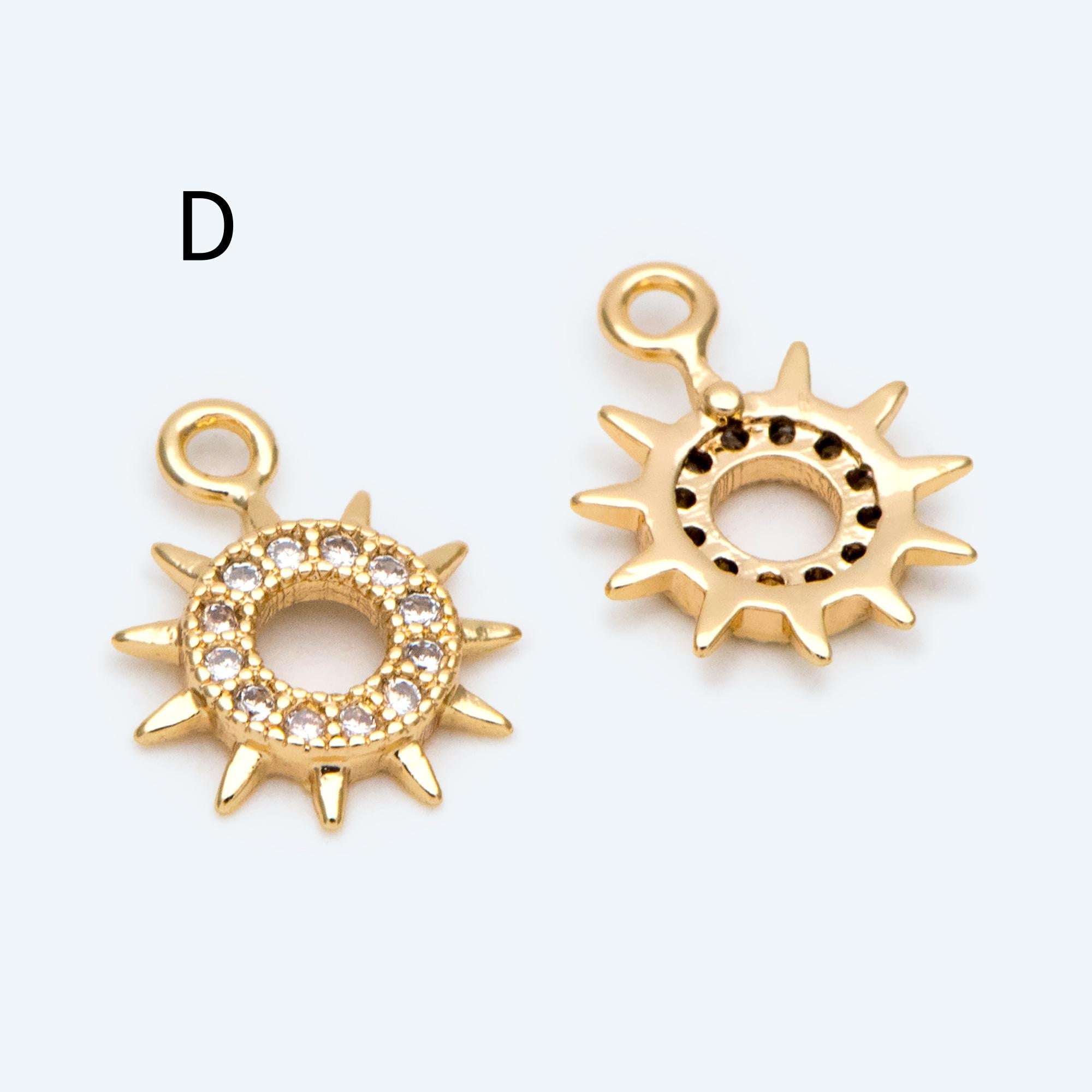 10pcs CZ Pave Gold/ Silver Sun Charm , 18K Gold/ Rhodium plated Brass, Sun Pendants (GB-1658)
